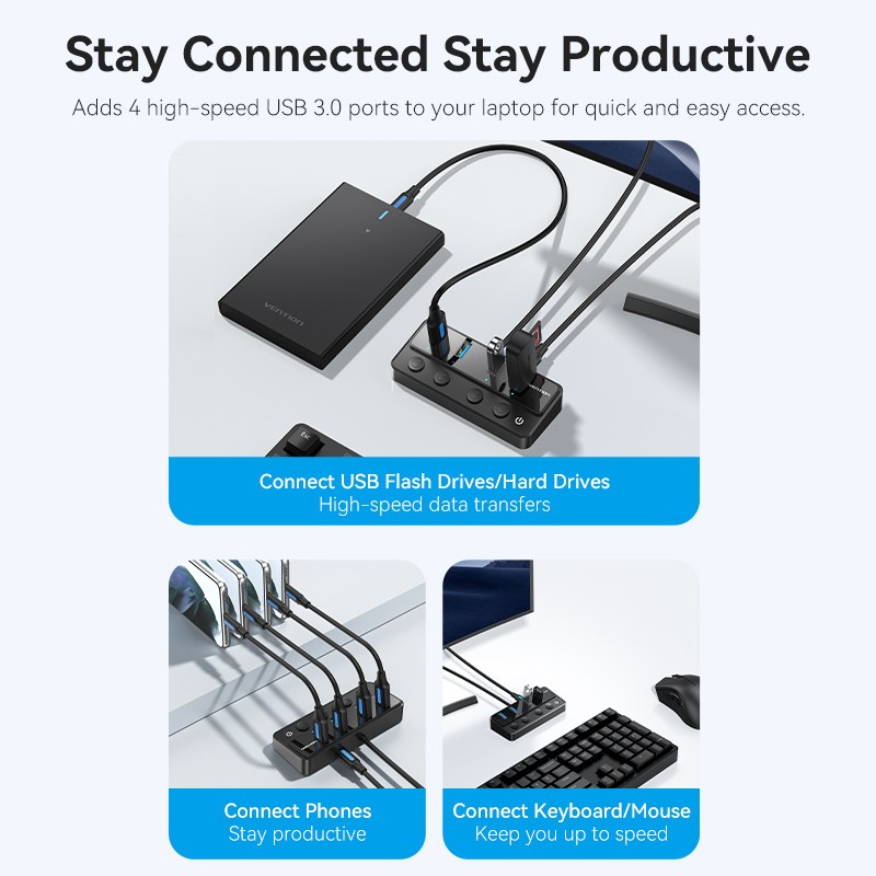 Buy Vention HUB USB-C 4 x USB3.0 with Indiv.Power Switches - CHWBF - 1.0m in Cyprus, Nicosia, Limassol, Larnaka, Pafos