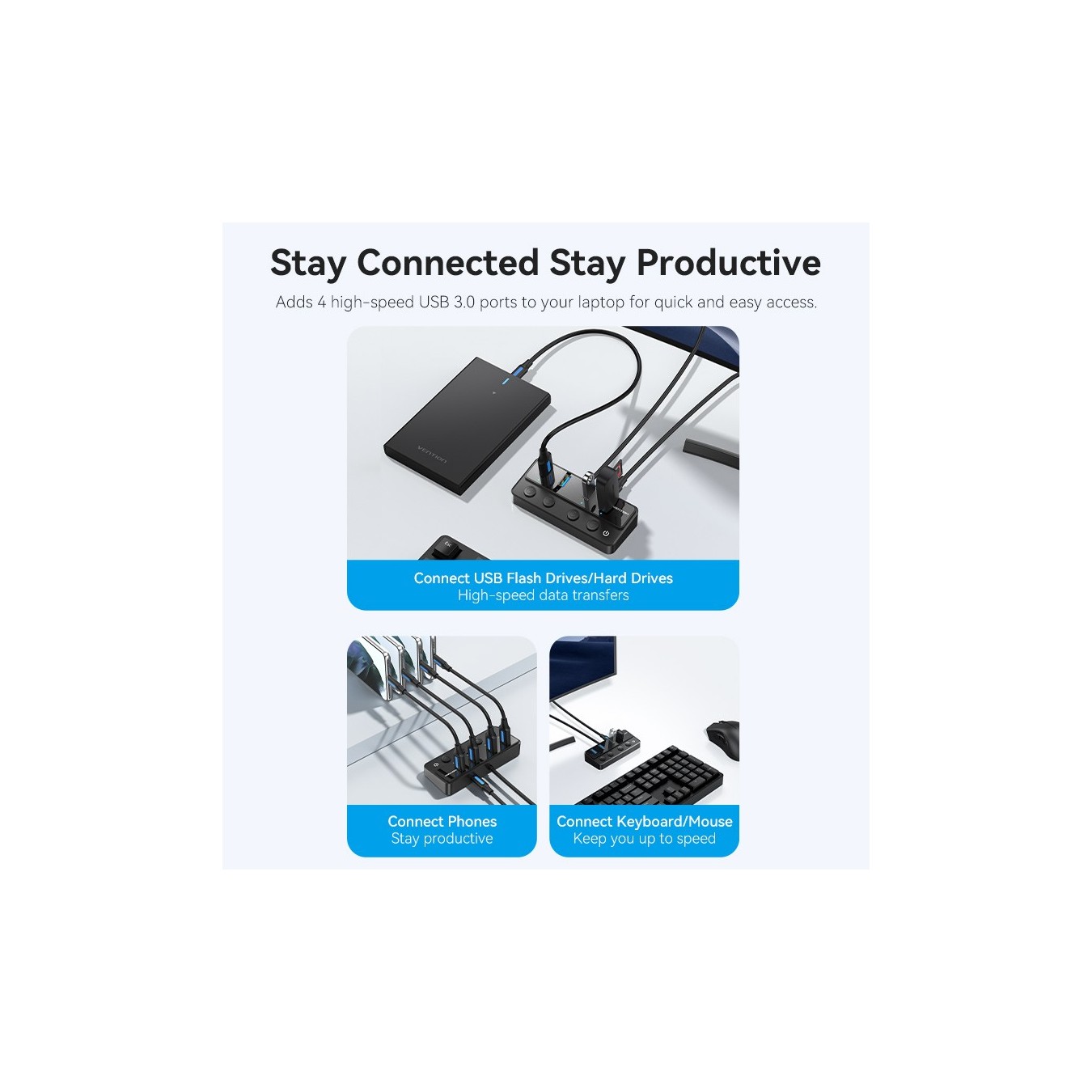 Vention CHWBF USB-C Hub 4x USB 3.0 – Individual Power Switches, 1.0m | Armenius Store