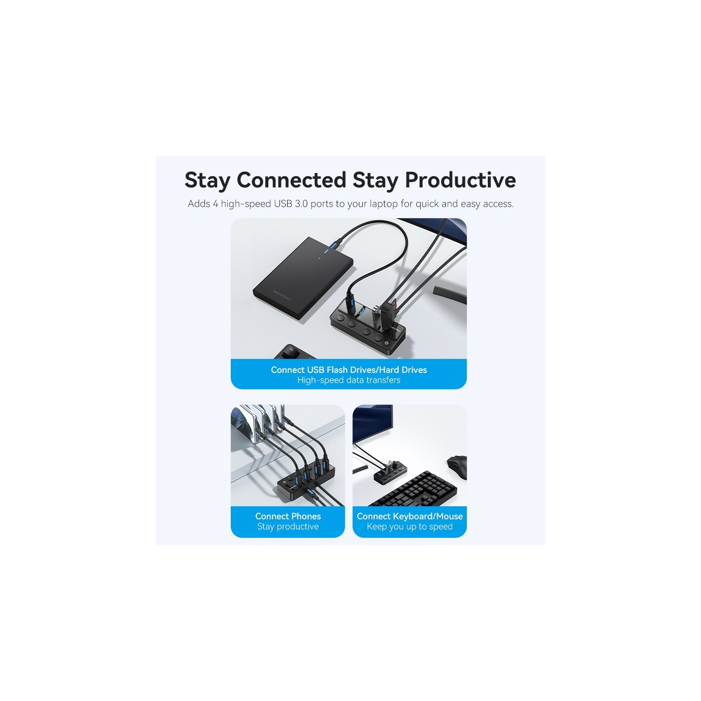 Vention HUB USB-C 4 x USB3.0 with Indiv.Power Switches - CHWBF - 1.0m — Buy in Cyprus with Fast Delivery