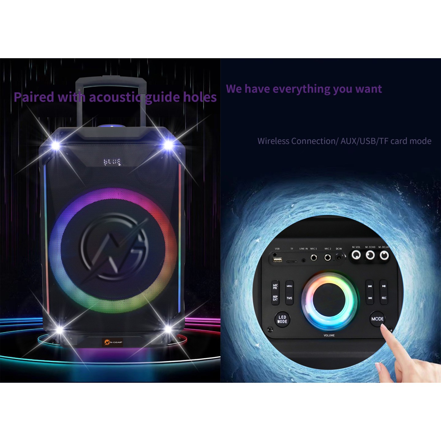 N-Gear Portable Karaoke Speaker - FLASH1240 - 12'' Portable Karaoke Speaker with 1x Wireless Mic LED Lights USB & BT