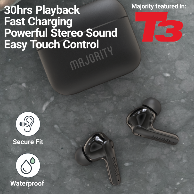 Buy Majority Earphones - TRU-1 - TWS Sports Earphones IPX7 Black in Cyprus, Nicosia, Limassol, Larnaka, Pafos