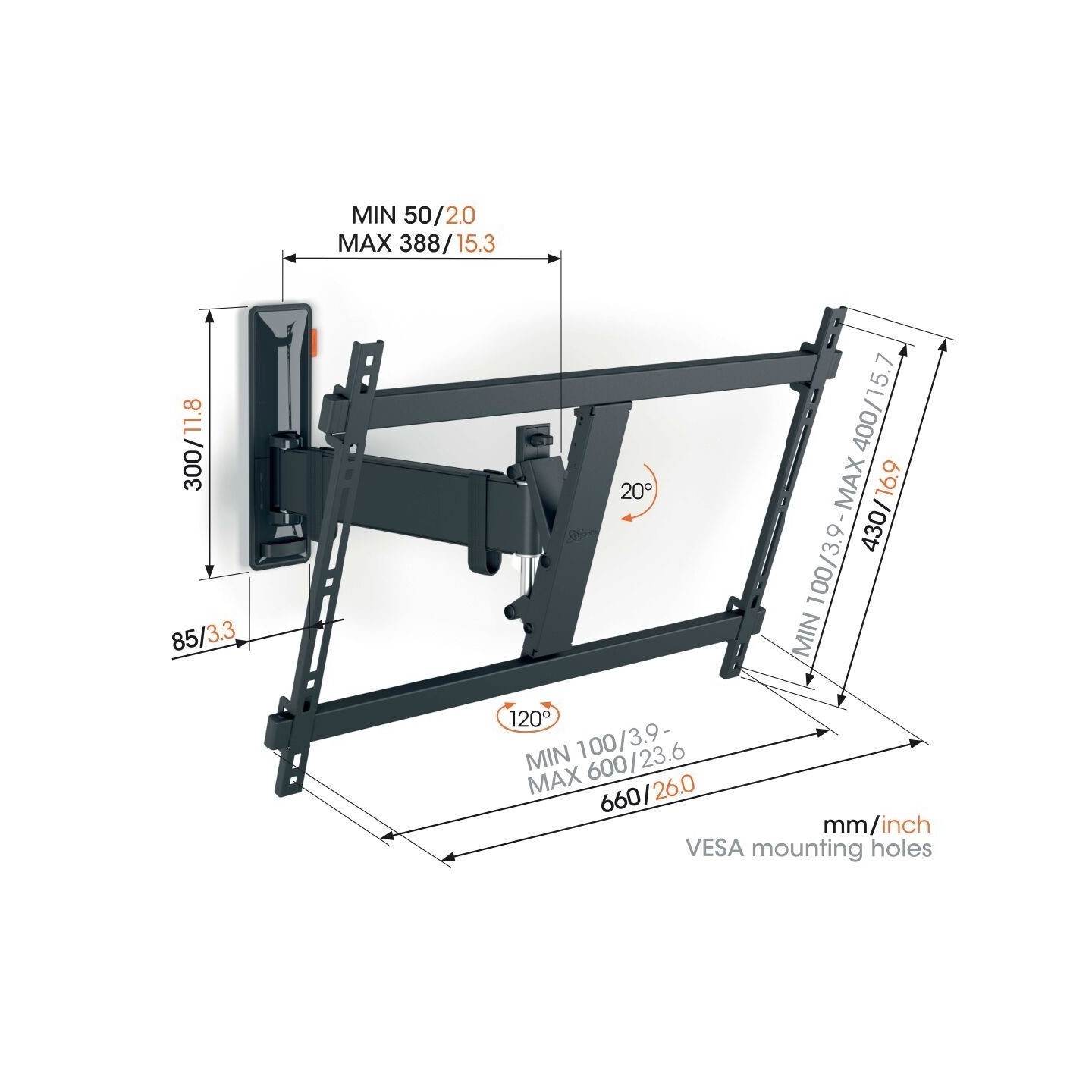 Vogels COMFORT TV Wall Mount - TVM3623 - 60x40 Turn 1 arm — Buy in Cyprus with Fast Delivery