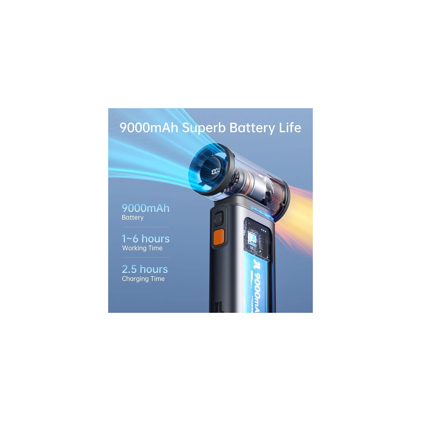 Jisulife Portable Personal Fan - ULTRA 1 - Aluminium Housing, Square & Round Nozzles Included, 75000 RPM, 1-100 Wind