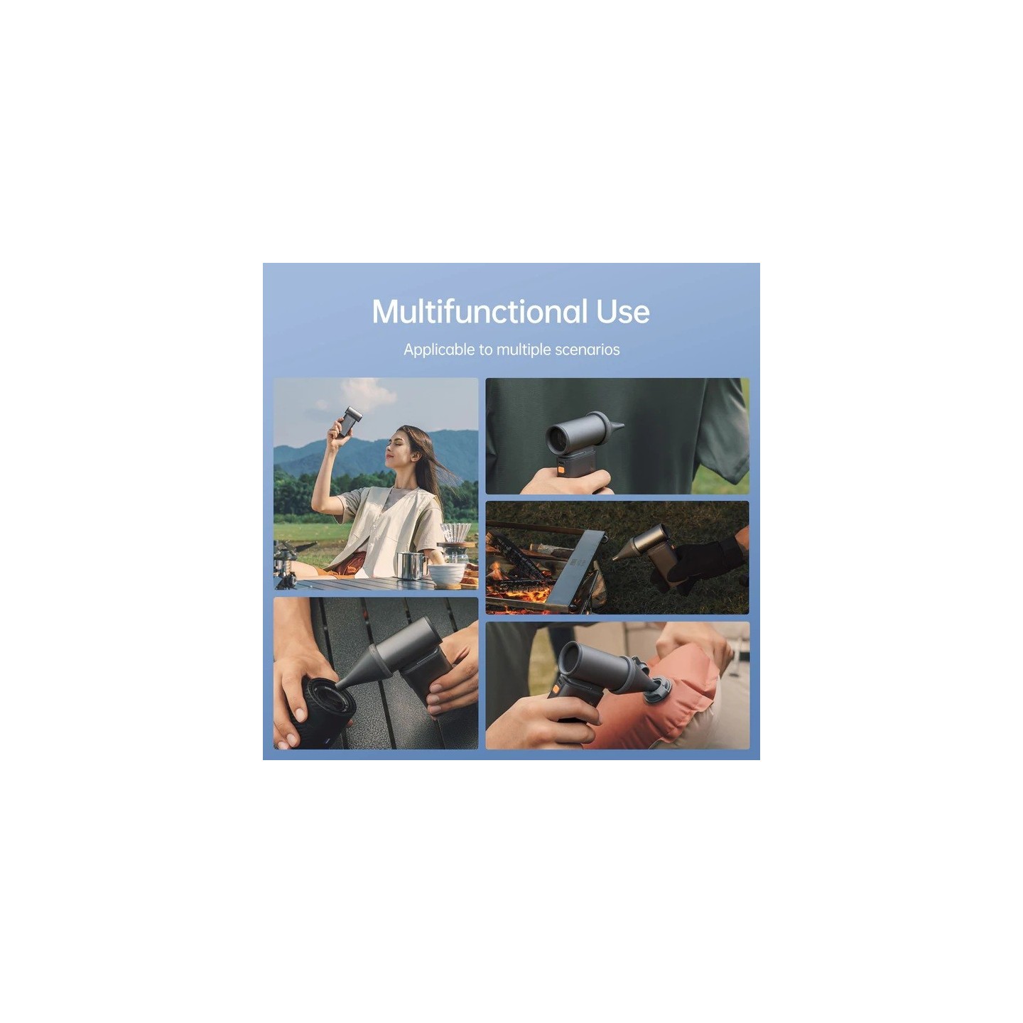 Jisulife Portable Personal Fan - ULTRA 1 - Aluminium Housing, Square & Round Nozzles Included, 75000 RPM, 1-100 Wind