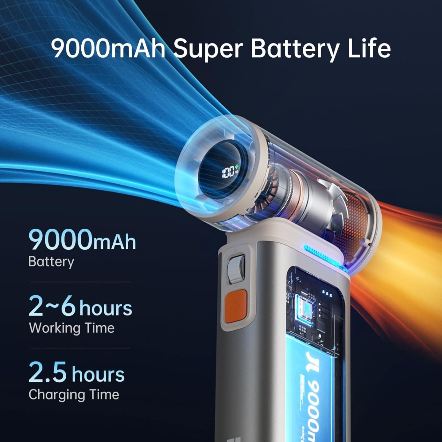 Jisulife Portable Personal Fan - ULTRA 1 - Aluminium Housing, Square & Round Nozzles Included, 75000 RPM, 1-100 Wind