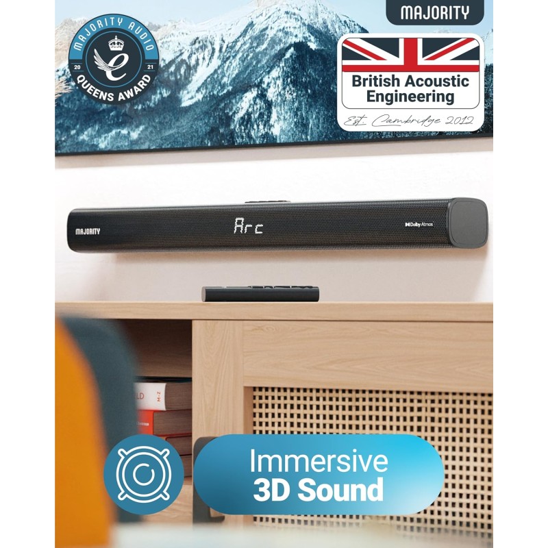 Buy Majority ELIAS Soundbar - Dolby Atmos 160W 2.0.2 Dual Upfiring Speakers BT-HDMI in Cyprus, Nicosia, Limassol, Larnaka, Pafos