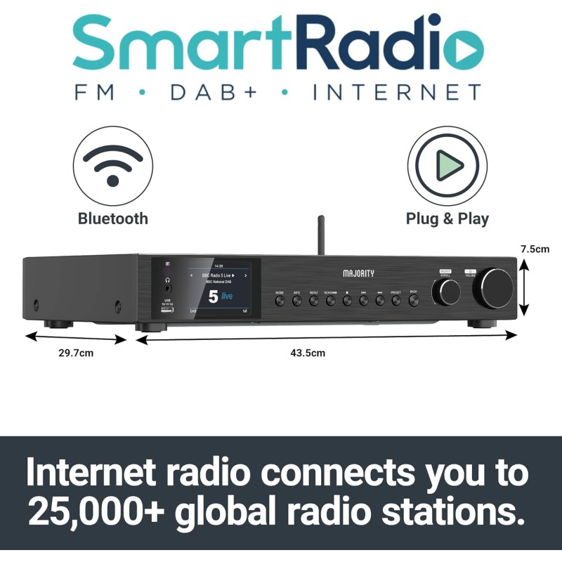 Buy Majority Radio WiFi BT USB FM LineOut Display - FITZWILLIAM 2 - Black in Cyprus, Nicosia, Limassol, Larnaka, Pafos