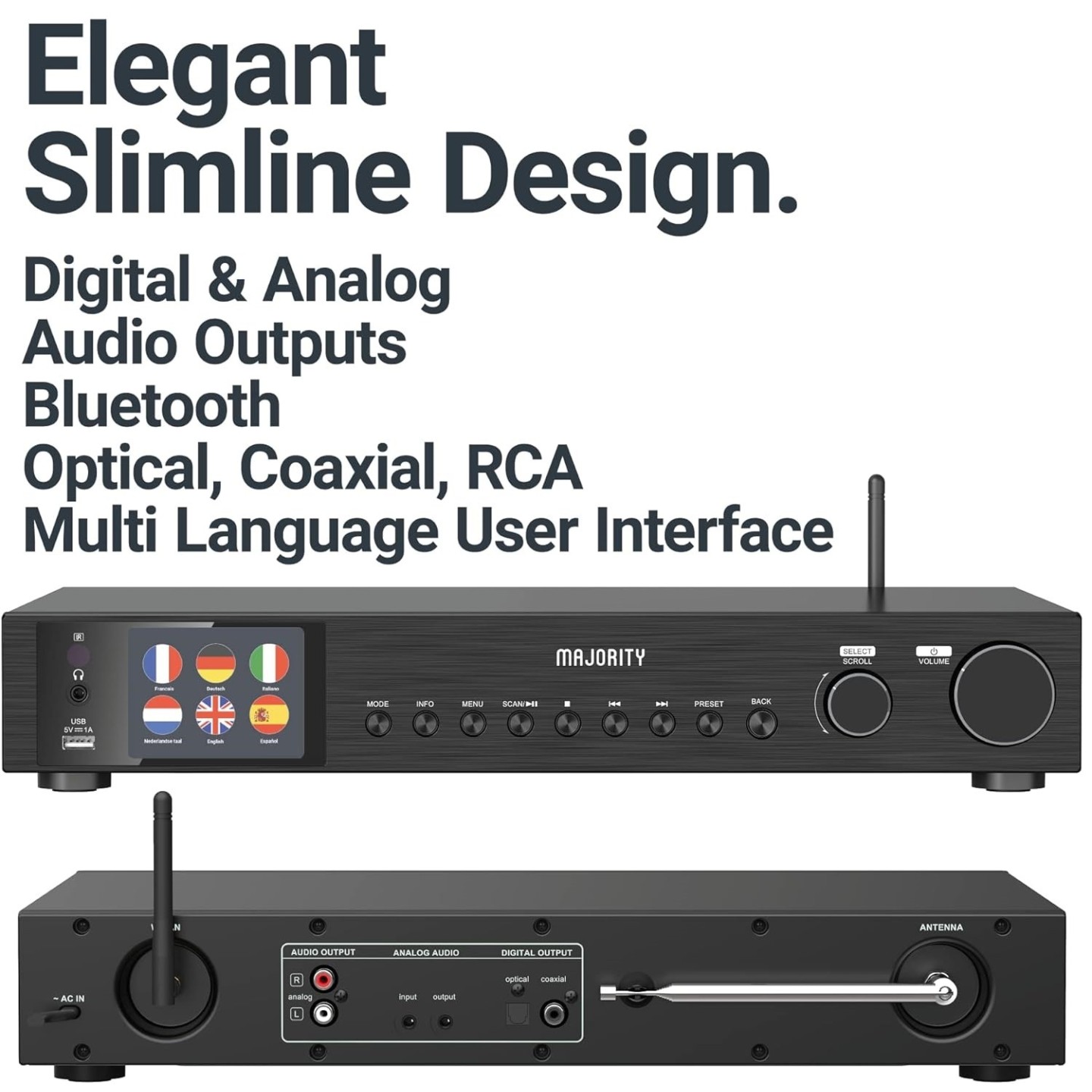 Majority Radio WiFi BT USB FM LineOut Display - FITZWILLIAM 2 - Black — Buy in Cyprus with Fast Delivery