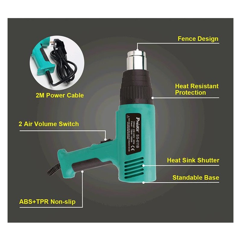 Buy Proskit Guns Hot Air Gun - SS-611B - 1500W in Cyprus, Nicosia, Limassol, Larnaka, Pafos