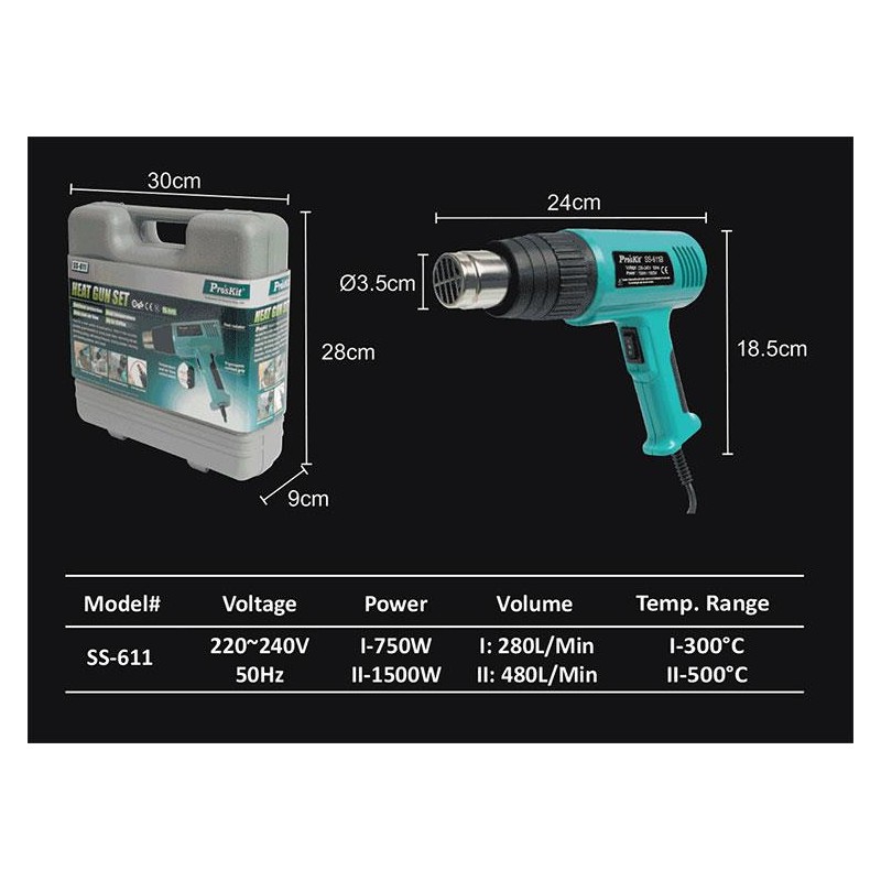 Buy Proskit Guns Hot Air Gun - SS-611B - 1500W in Cyprus, Nicosia, Limassol, Larnaka, Pafos