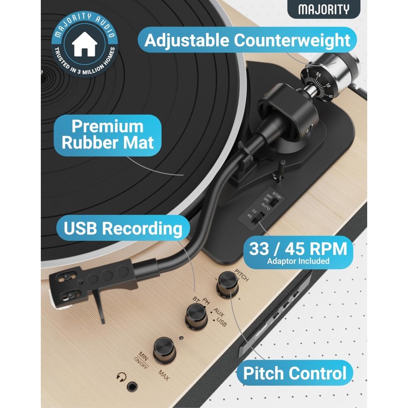 Buy Majority Turntable Folio Stereo Speakers - AT3600L - Cartridge & Pitch Control in Cyprus, Nicosia, Limassol, Larnaka, Pafos