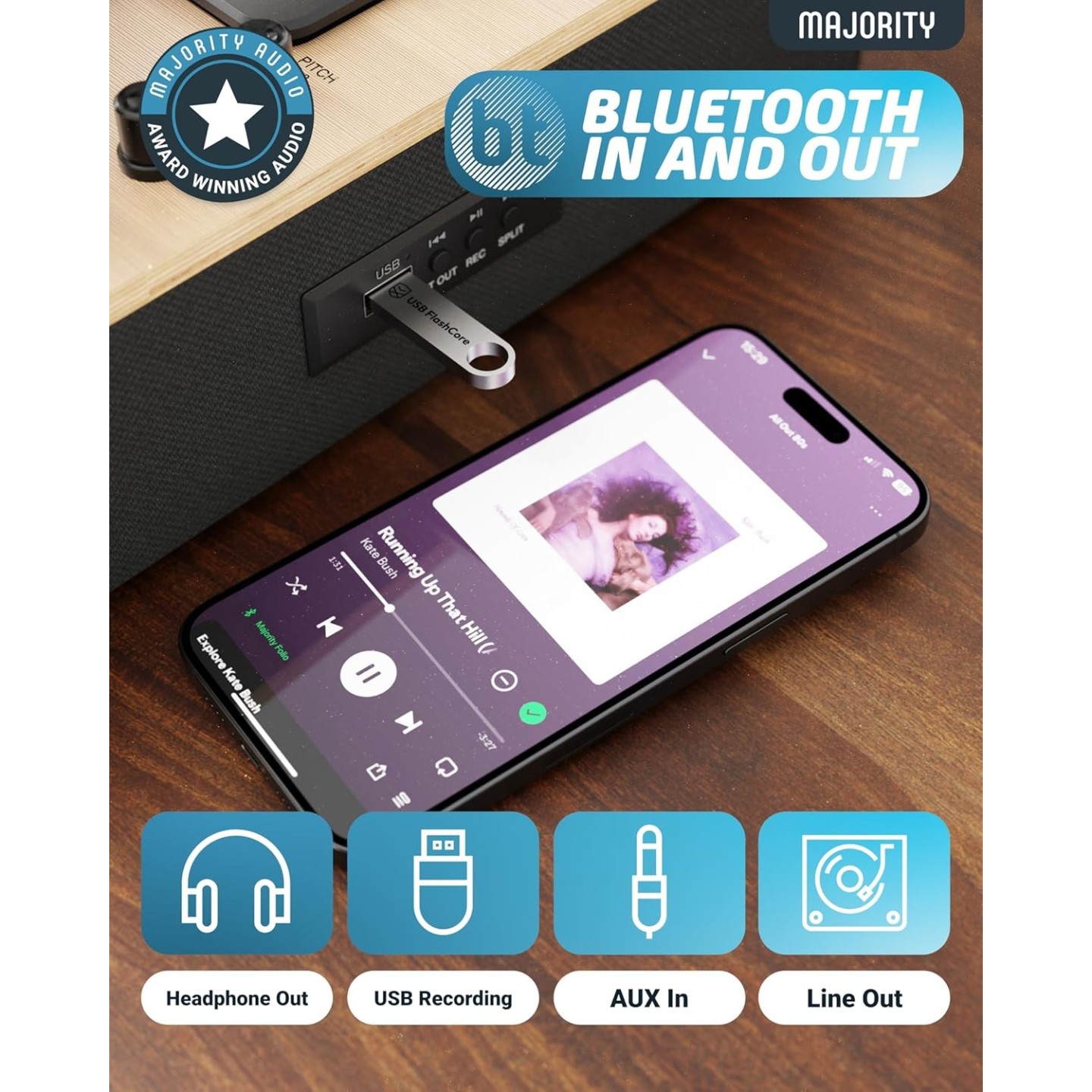 Majority Turntable Folio Stereo Speakers - AT3600L - Cartridge & Pitch Control — Buy in Cyprus with Fast Delivery