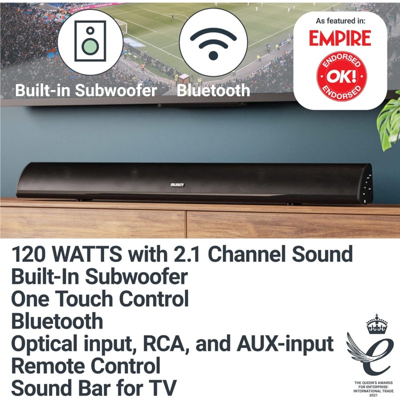 Buy Majority Soundbar - SNOWDON II - 2.1 Soundbar with Built In Subwoofer 120W B... in Cyprus, Nicosia, Limassol, Larnaka, Pafos
