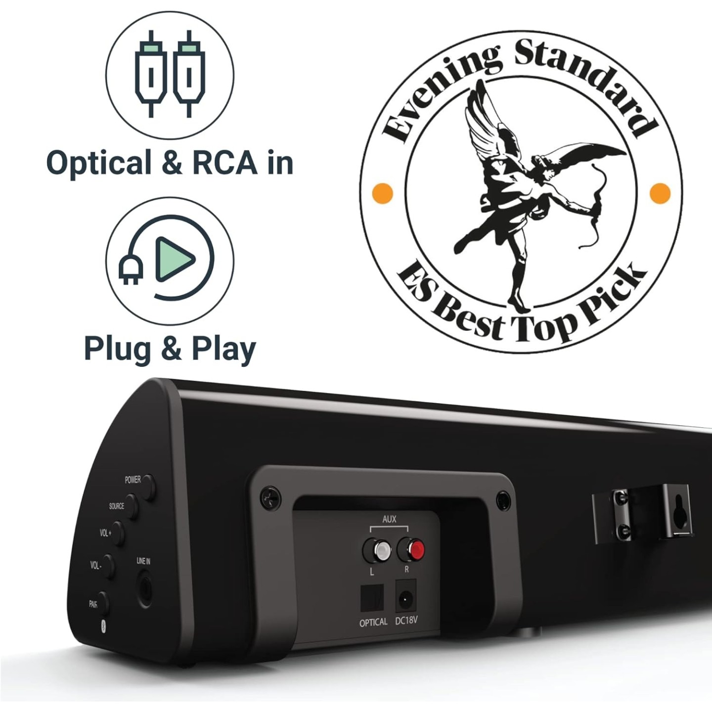 Majority Soundbar - SNOWDON II - 2.1 Soundbar with Built In Subwoofer 120W BT & Optical Black (UK)