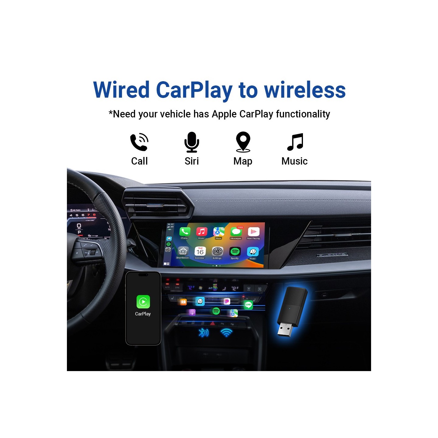 MINIX Car Wired to Wireless CarPlay USB Dongle - CP86 - Wired to Wireless CarPlay USB Dongle