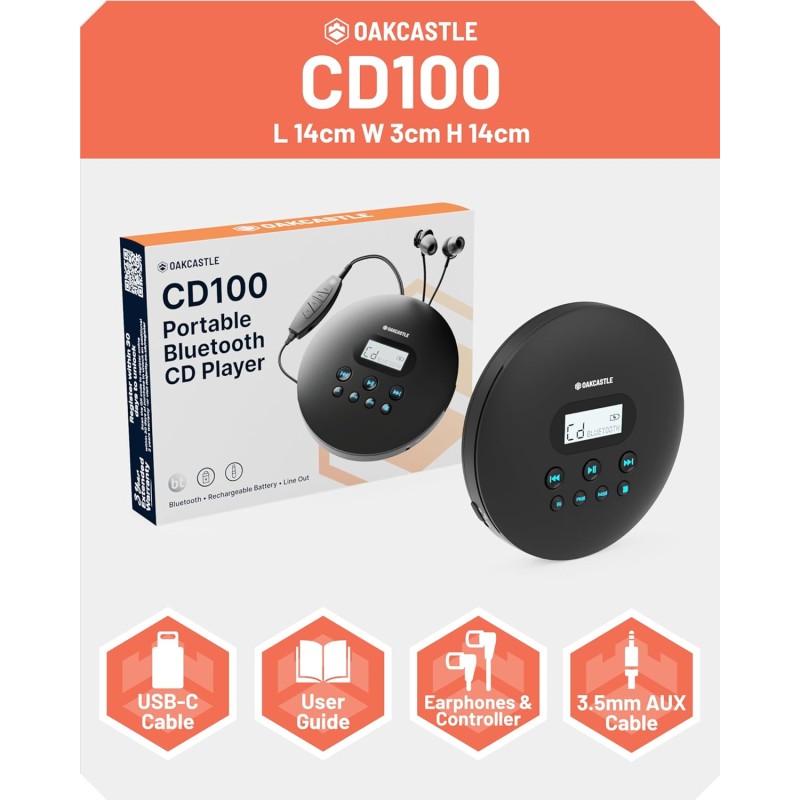 Buy Majority Oakcastle CD Player - CD100 - Portable & USB-C Rechargeable CD Play... in Cyprus, Nicosia, Limassol, Larnaka, Pafos