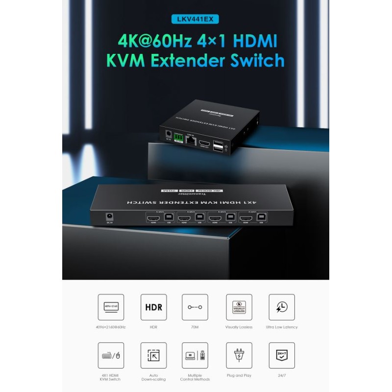 Buy Lenkeng KVM HDMI Extender Switch 4-1 over Ethernet 4K60Hz - LKV441EX - KVM H... in Cyprus, Nicosia, Limassol, Larnaka, Pafos