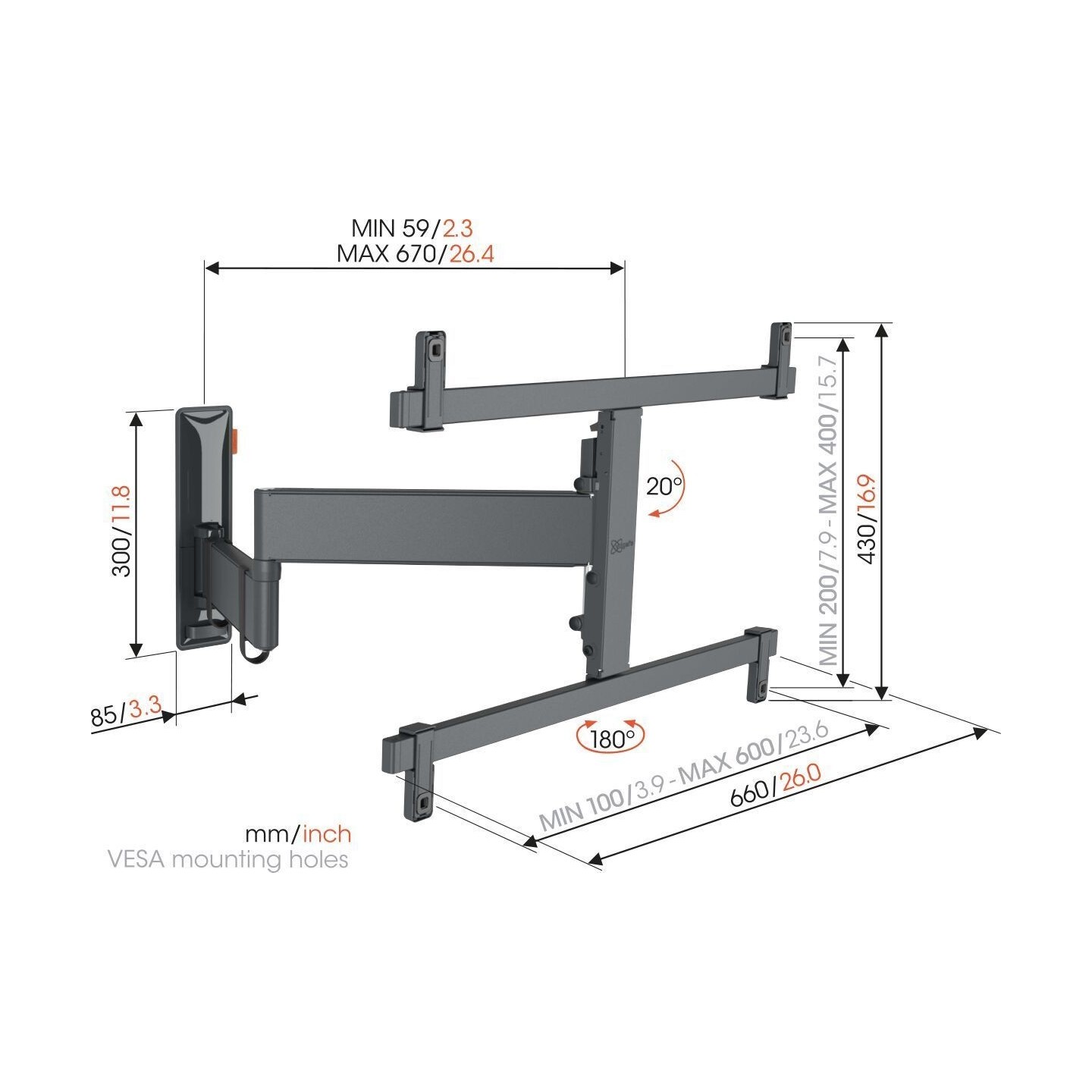 Vogels COMFORT TV Wall Mount - TVM3663 - 60x40 Turn 2 arms OLED — Buy in Cyprus with Fast Delivery