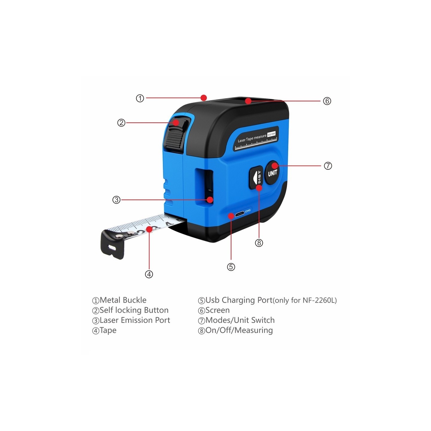 Noyafa Laser Tape Measurement Tool - NF-2260L - with Digital Display and 60m Range — Buy in Cyprus with Fast Delivery