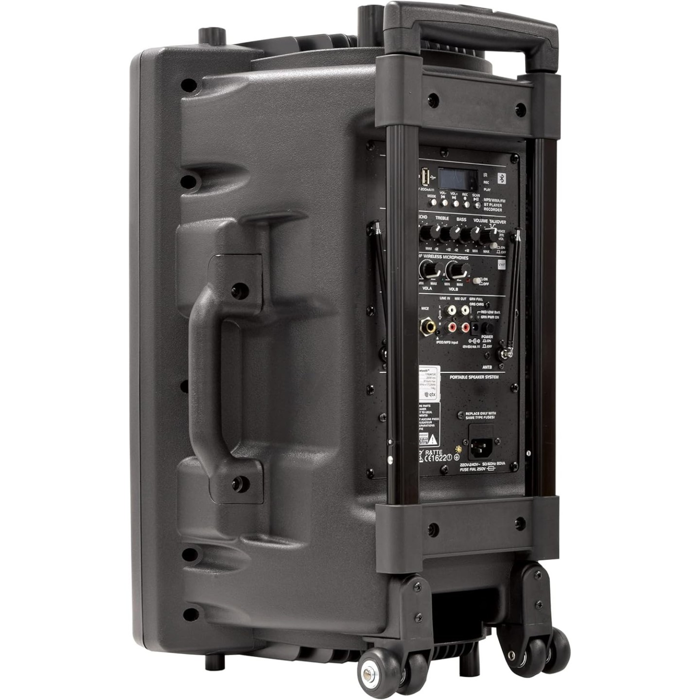 QTX 15'' Portable Karaoke & PA Speaker - QR15PA - 2x Wireless Microphones, Bluetooth USB & FM 178.848UK