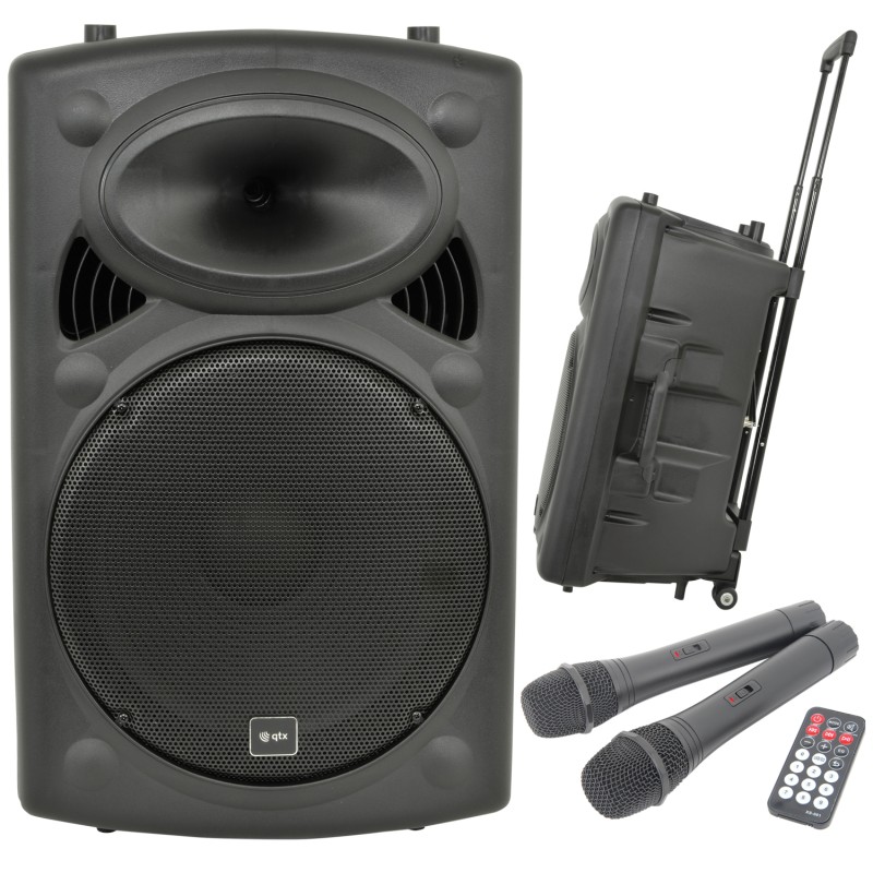 Buy QTX 15'' Portable Karaoke & PA Speaker - QR15PA - 2x Wireless Microphones, B... in Cyprus, Nicosia, Limassol, Larnaka, Pafos