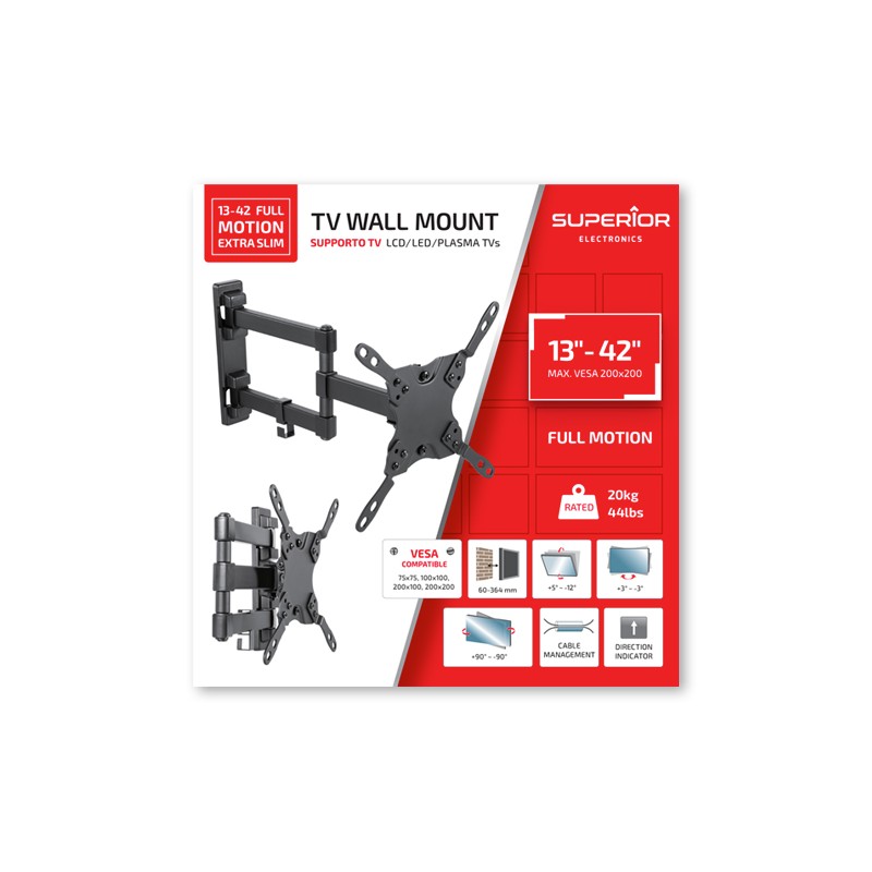 Buy Superior TV Wall Support - Double Arm 20x20 - 36cm Extension - 20kg Max in Cyprus, Nicosia, Limassol, Larnaka, Pafos