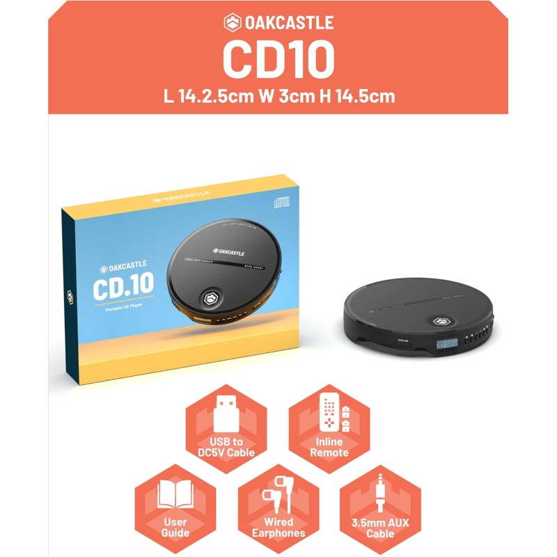 Buy Majority Portable CD Player Oakcastle - CD10 - Incl. Earphones, 2x AA Line out in Cyprus, Nicosia, Limassol, Larnaka, Pafos