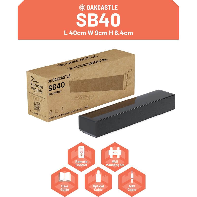 Buy Majority Oakcastle Soundbar - SB40 - 60W BT-HDMI & Remote Control in Cyprus, Nicosia, Limassol, Larnaka, Pafos