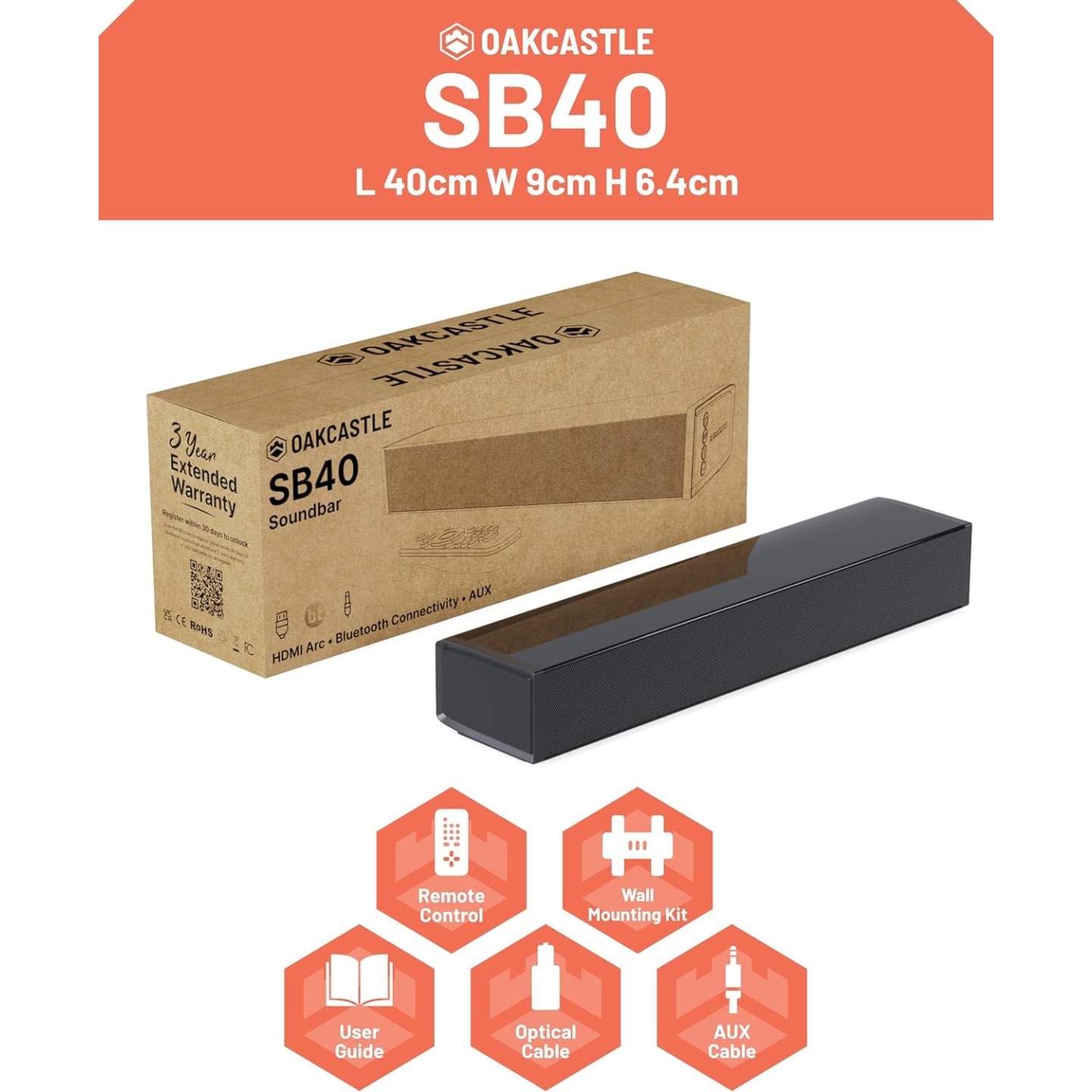 Majority Oakcastle Soundbar - SB40 - 60W BT-HDMI & Remote Control — Buy in Cyprus with Fast Delivery