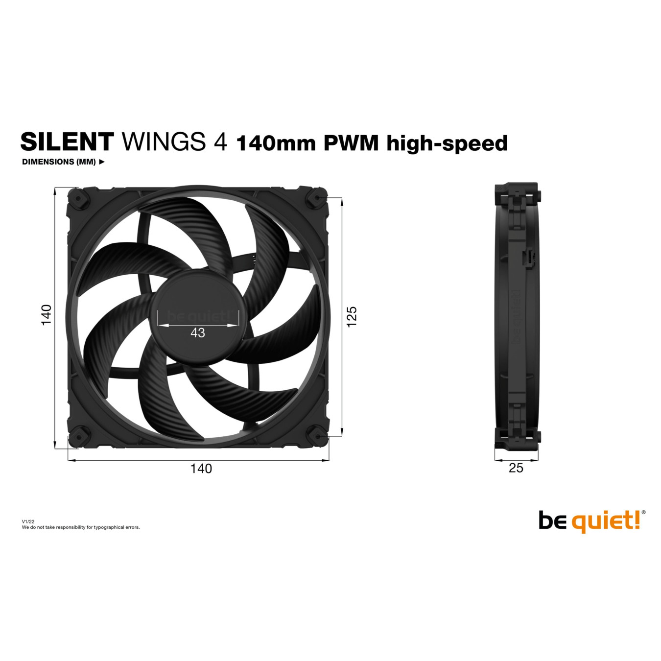 Be Quiet Silent Wings 4 140mm PWM High-Speed Case Fan - Black, 1900 RPM, 78.4 CFM — Buy in Cyprus with Fast Delivery