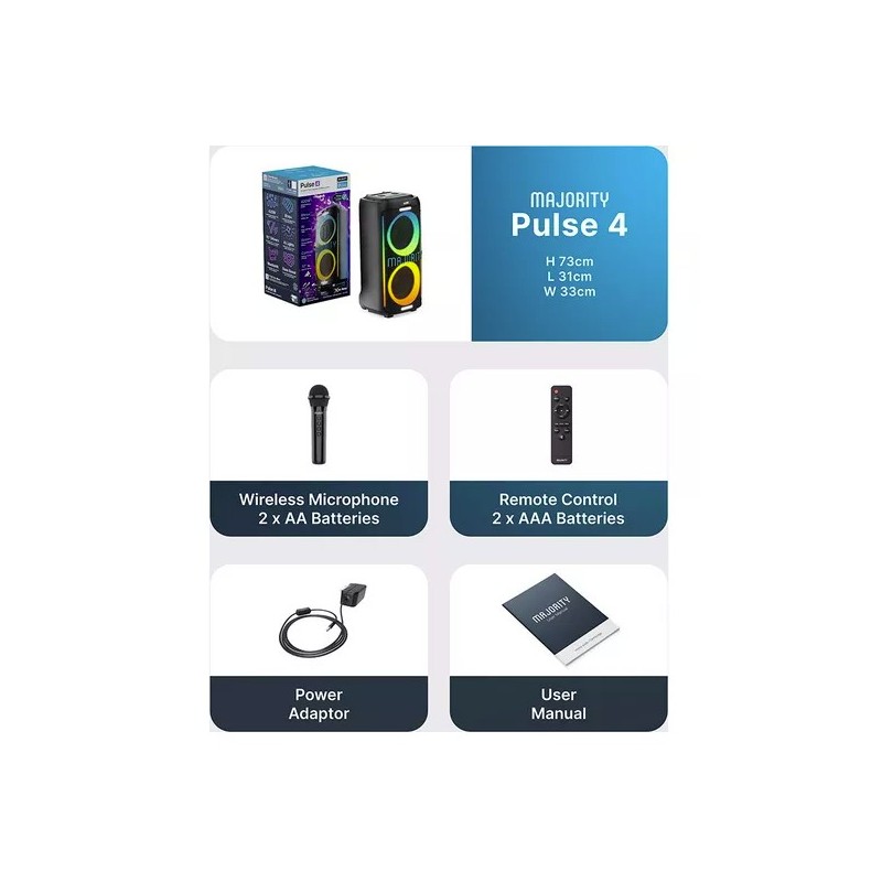 Buy Majority Speakers Portable Karaoke - PULSE P4 - 420W Wireless Mic BT USB RGB UK in Cyprus, Nicosia, Limassol, Larnaka, Pafos