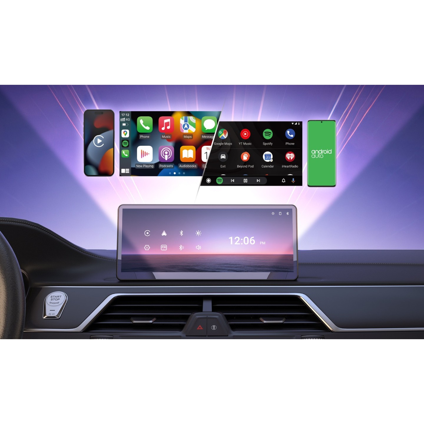 MINIX Car Monitor Touch - CP89-HD - 8.9' HD 60fps Wi-Fi Bluetooth AUX Speaker CarPlay Android Auto