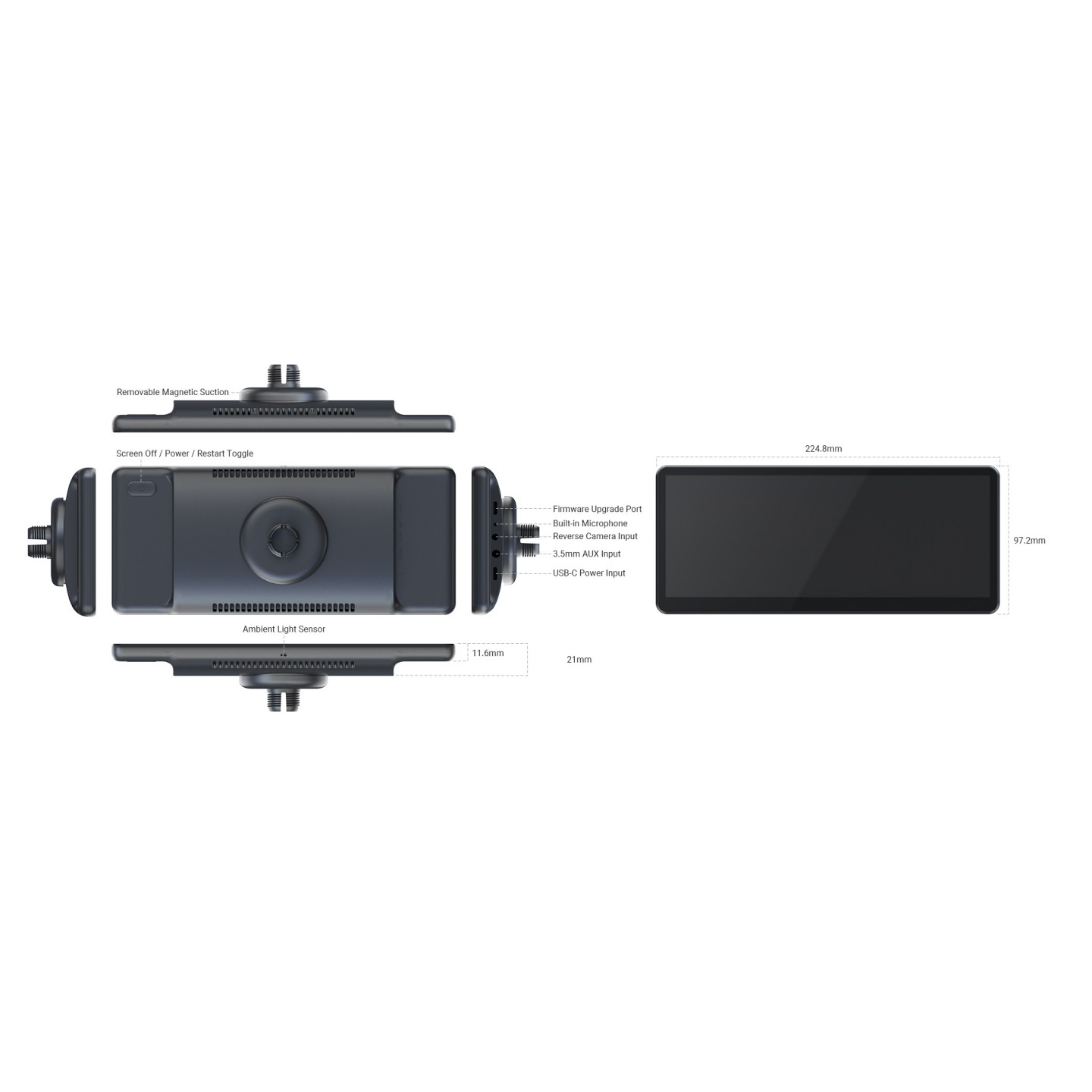 MINIX Car Monitor Touch - CP89-HD - 8.9' HD 60fps Wi-Fi Bluetooth AUX Speaker CarPlay Android Auto