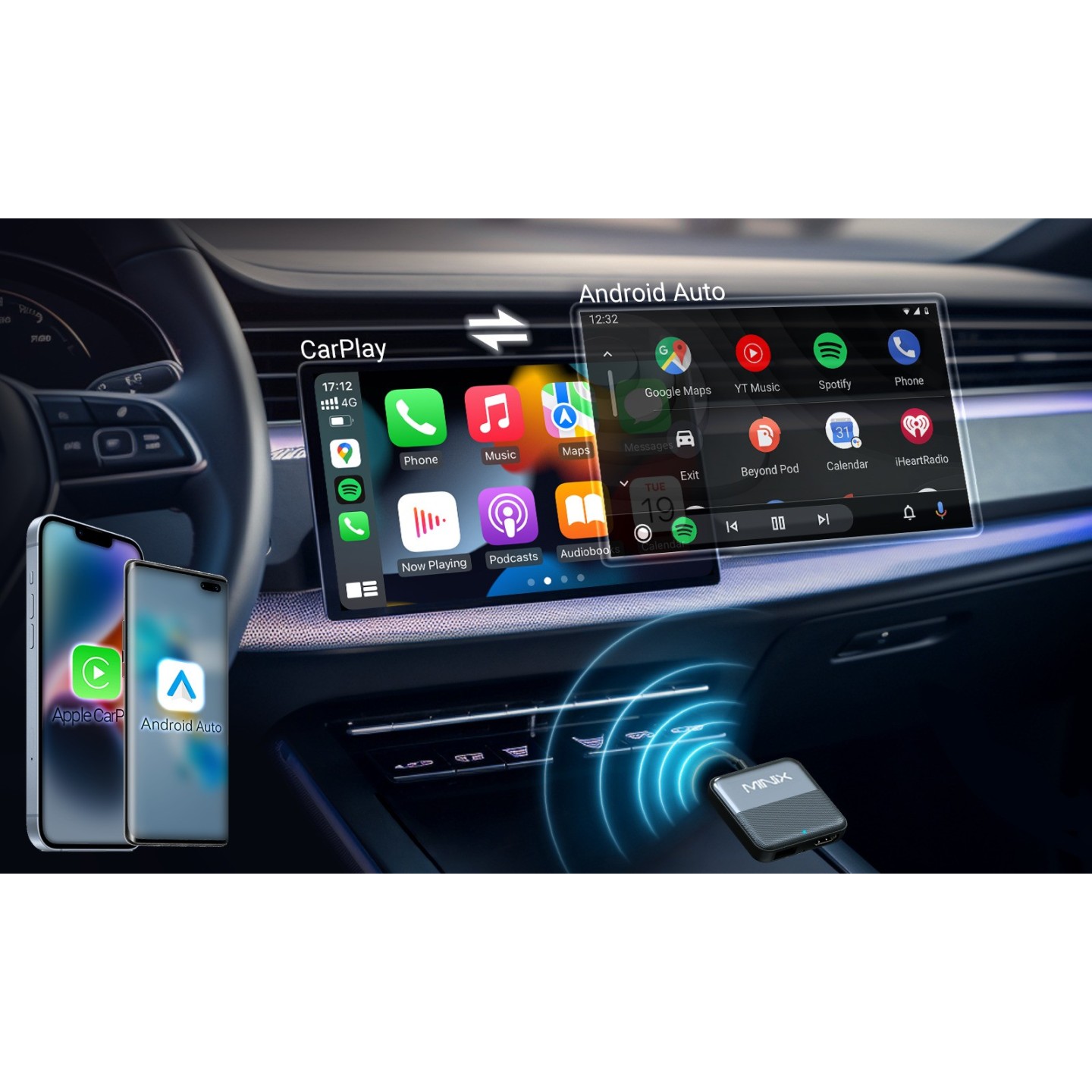 MINIX Car Media Hub - CA361 Plus - Wired to Wireless CarPlay Android Auto HDMI-IN USB Media Hub