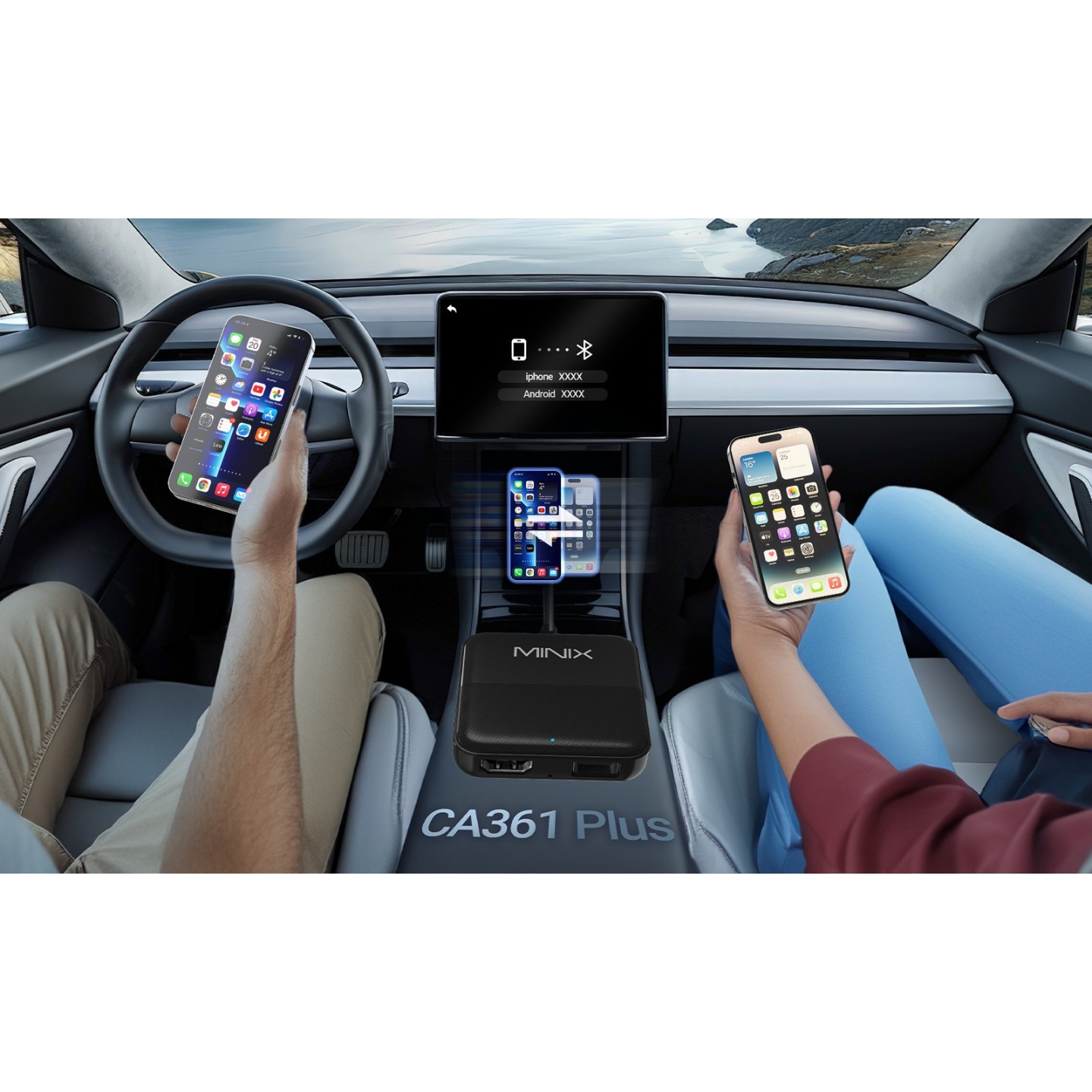 MINIX Car Media Hub - CA361 Plus - Wired to Wireless CarPlay Android Auto HDMI-IN USB Media Hub
