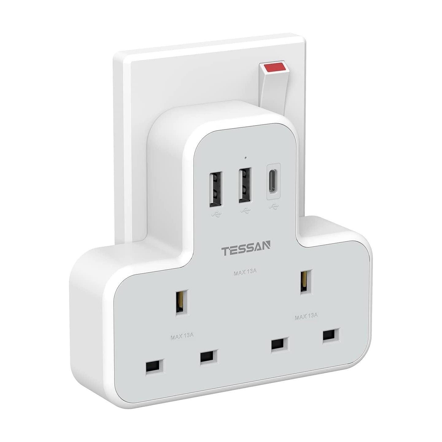 Tessan 2-Gang plug Through UK Charger 2 USB A USB C 13A - TS-221-C - 2 USB A USB C 13A — Buy in Cyprus with Fast Delivery