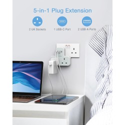Buy Tessan 2-Gang plug Through UK Charger 2 USB A USB C 13A - TS-221-C - 2 USB A... in Cyprus, Nicosia, Limassol, Larnaka, Pafos