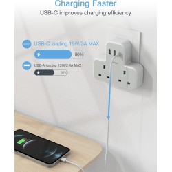 Buy Tessan 2-Gang plug Through UK Charger 2 USB A USB C 13A - TS-221-C - 2 USB A... in Cyprus, Nicosia, Limassol, Larnaka, Pafos