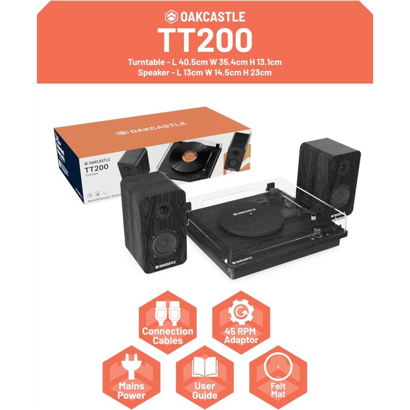 Buy Majority Turntable - TT200 - Belt Drive & 2x External 50W Speakers (Oakcastle) in Cyprus, Nicosia, Limassol, Larnaka, Pafos