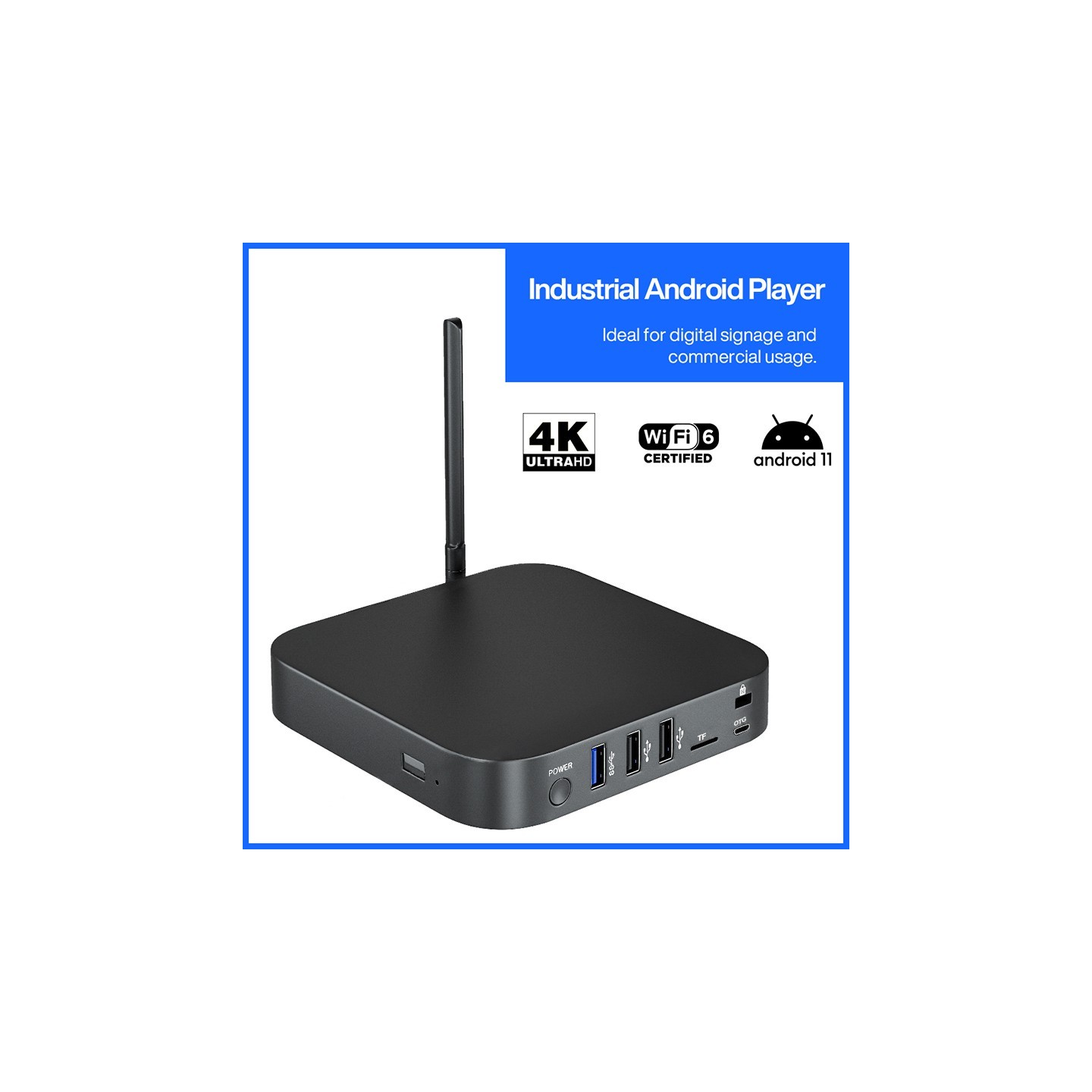 MINIX Android Media Hub Industrial - X35i-Max - 4K, 4GB, 32GB, Wi-Fi 6, Digital Signage, Wake-on-LAN, RTC Watchdog, PreRooted