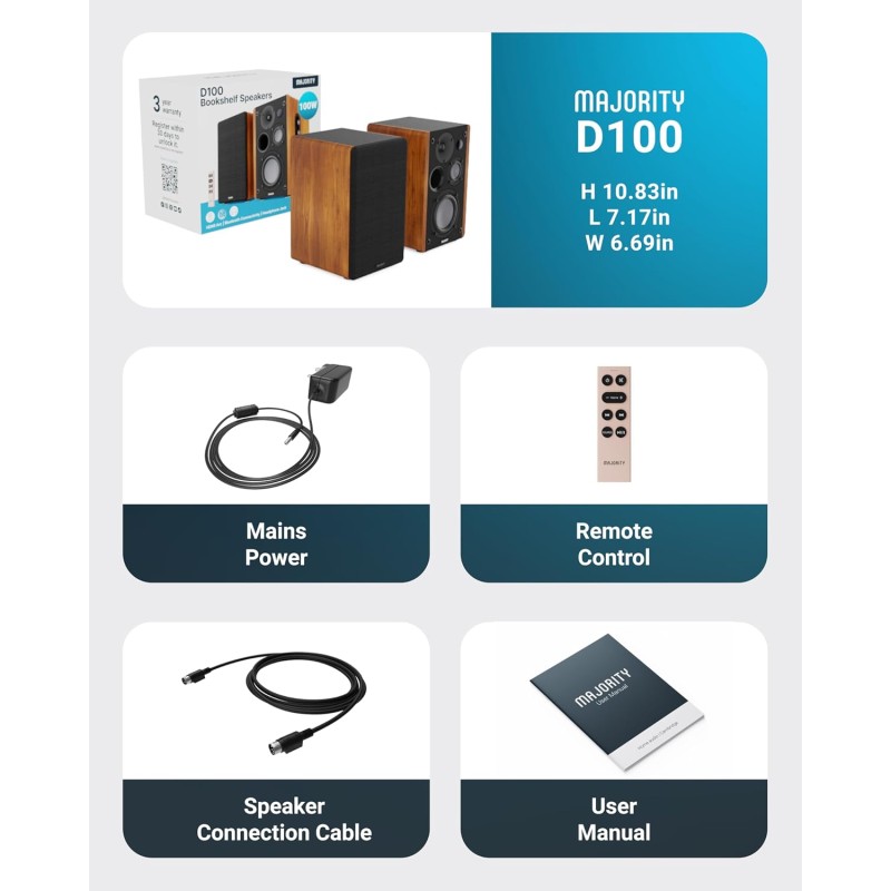 Buy Majority 5'' 3-Way 100W Active Speakers - D100 - 100W with Bluetooth, USB & DSP in Cyprus, Nicosia, Limassol, Larnaka, Pafos