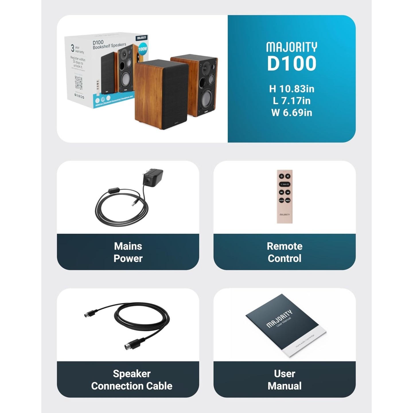 Majority 5'' 3-Way 100W Active Speakers - D100 - 100W with Bluetooth, USB & DSP — Buy in Cyprus with Fast Delivery