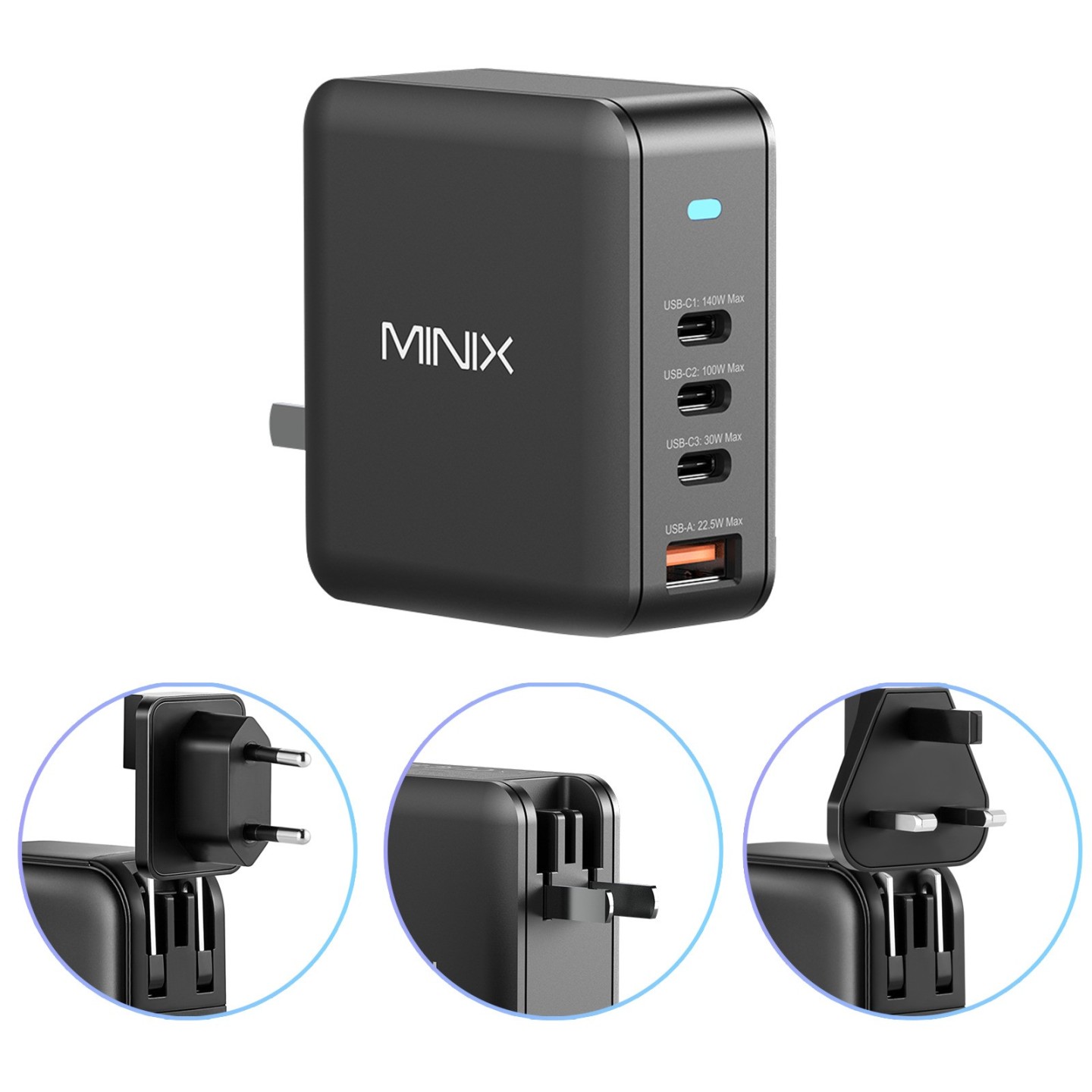MINIX GaN Wall Charger - P165 - Travel 165W 3 xUSB-C 1xUSB-A — Buy in Cyprus with Fast Delivery