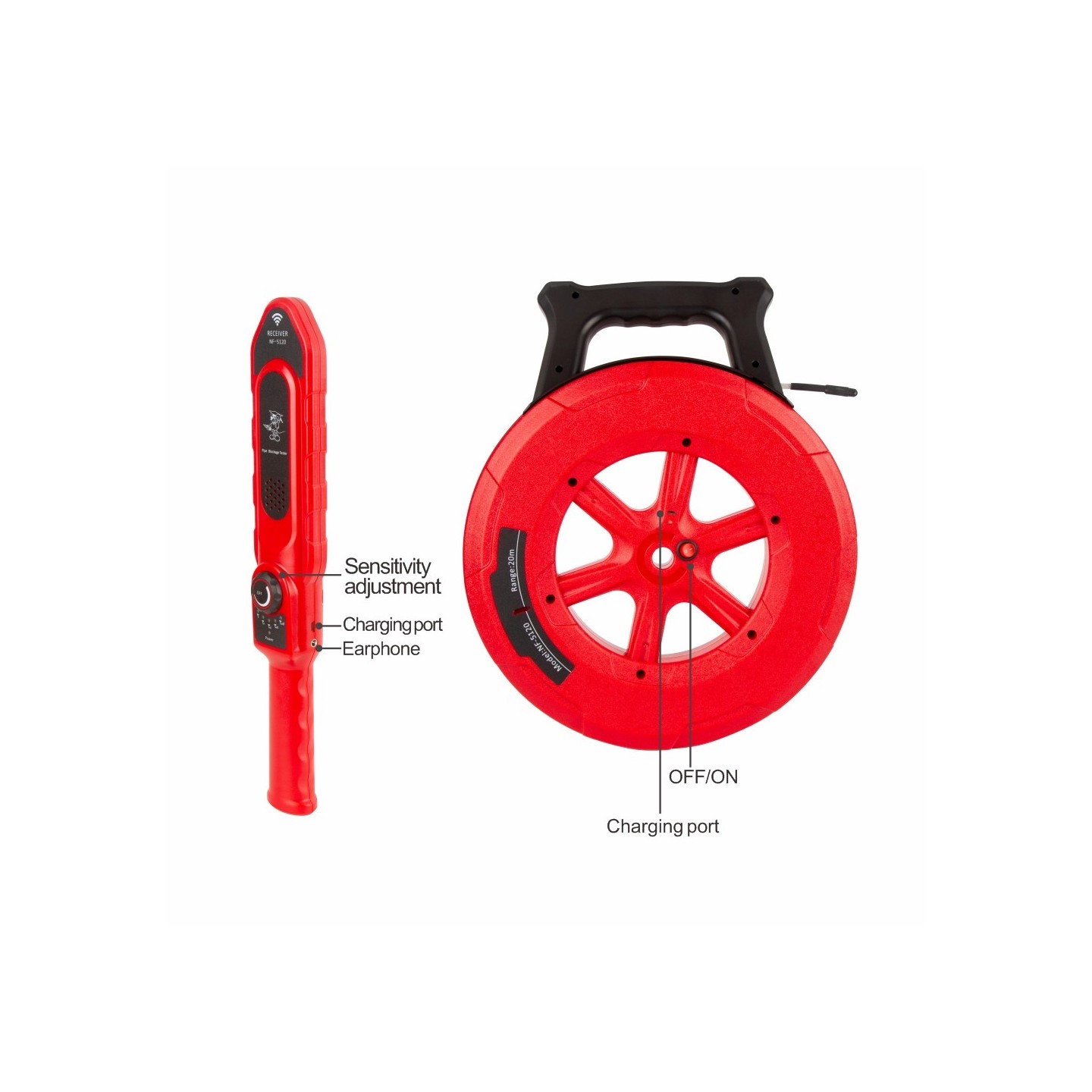 Noyafa Wall Pipe Blockage Detector - NF-5130 - IP67 Waterproof, Rechargeable, with 30m Detection Range