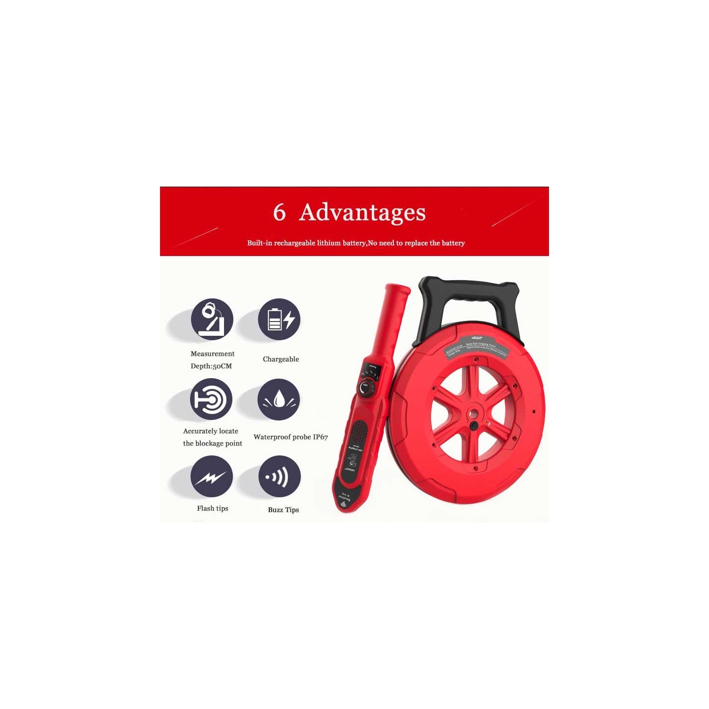 Noyafa Wall Pipe Blockage Detector - NF-5130 - IP67 Waterproof, Rechargeable, with 30m Detection Range