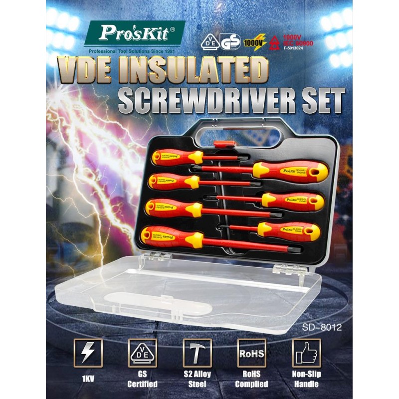 Buy Proskit Screwdriver - SD-8012 - Insulated VDE Set of 7 pcs in Cyprus, Nicosia, Limassol, Larnaka, Pafos