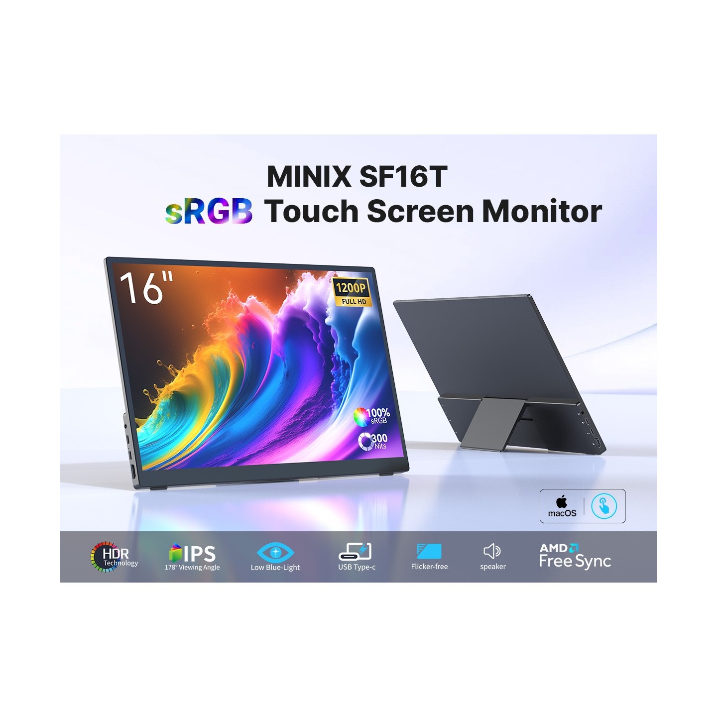 MINIX SF16T 16" Portable Touchscreen Monitor 1920x1200 IPS USB-C HDMI (Boxed) — Buy in Cyprus with Fast Delivery