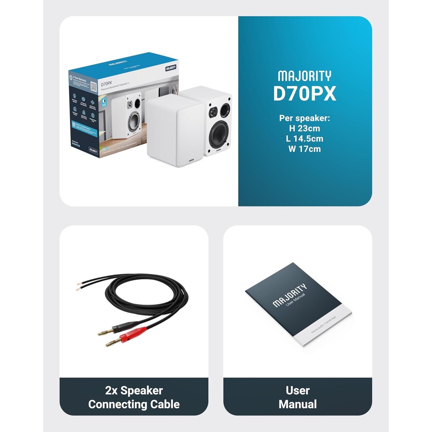 Majority Speakers Passive 2.0 Set - D70X - 60W White (pair) — Buy in Cyprus with Fast Delivery