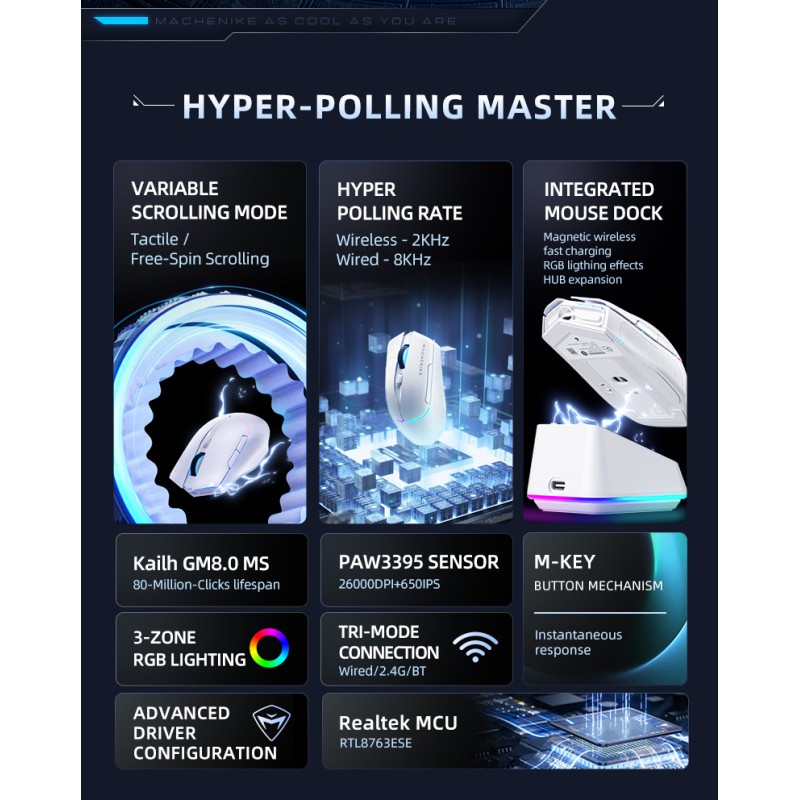 Buy Machenike Wireless BT Gaming Mouse - L8 Pro - With Charging Base in Cyprus, Nicosia, Limassol, Larnaka, Pafos