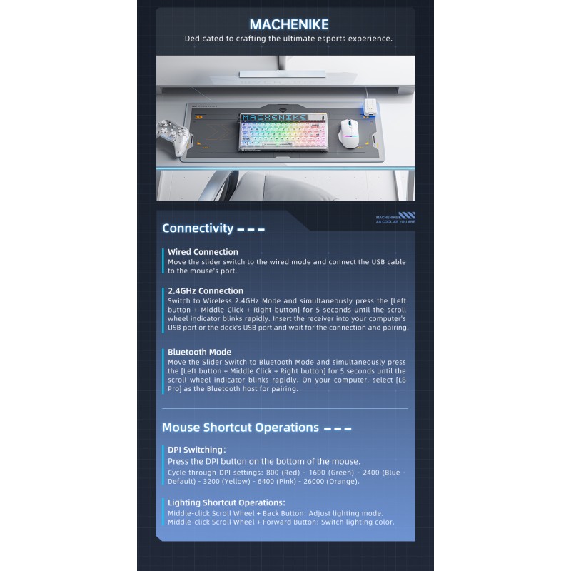 Buy Machenike Wireless BT Gaming Mouse - L8 Pro - With Charging Base in Cyprus, Nicosia, Limassol, Larnaka, Pafos